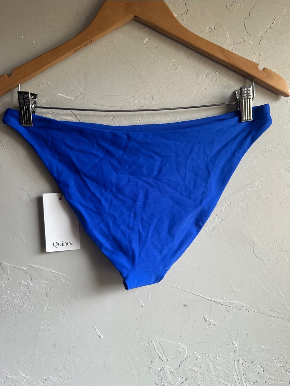 Quince Italian V Neck Too Low Rise Bottom Bikini Set Cobalt Blue Minimalist NWT - Picture 4 of 9